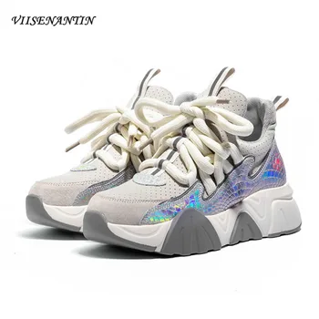 

VIISENANTIN 2019 Autumn New Thick-soled Versatile Women's Shoes Tide Colorful Leather Old Shoes Korean Casual Shoes Femme Shoe