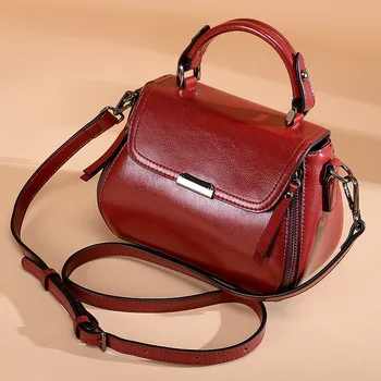 

HUGWISER Fashion All-match Genuine Leather HandBag Slip Surface Women Shoulder Bag Messenger Bag Solid Pretty Large Capacity