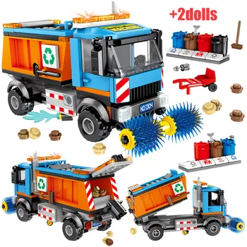 

City Sanitation Cleaning Garbage Truck Small Particle Street View Series Building Block Toys（With No Box