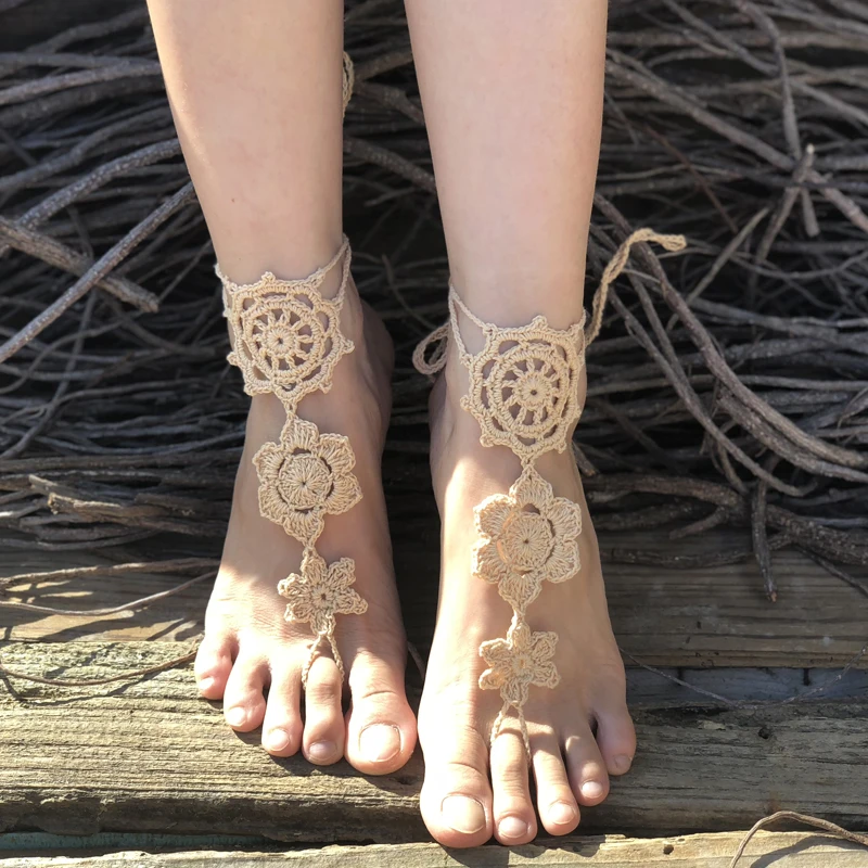 Beach Crochet Wedding Barefoot Sandals Anklets Cotton Handmade Anklets Dance Yoga Special Foot Accessories