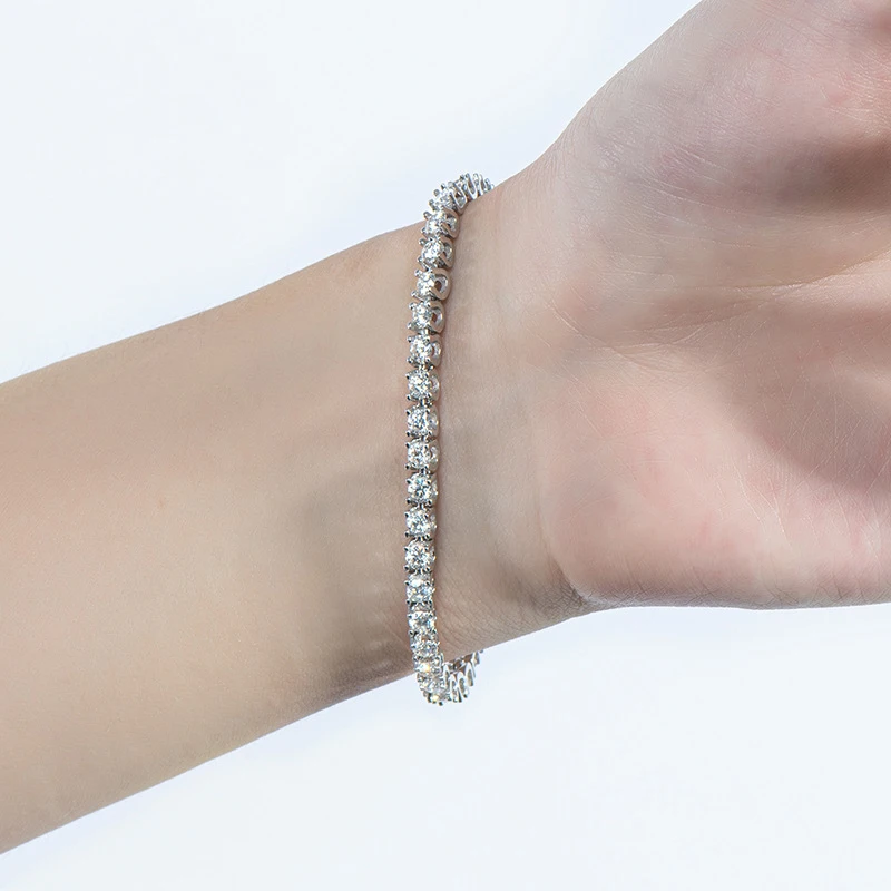 OEVAS 100% 925 Sterling Silver 3MM Real Moissanite Champagne Aquamarine Bracelet For Women Sparkling Wedding Party Fine Jewelry