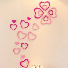 Романтическая форма сердца 3D кристалл акриловые стерео наклейки на стену спальня диван ТВ фон креативное украшение в форме сердца