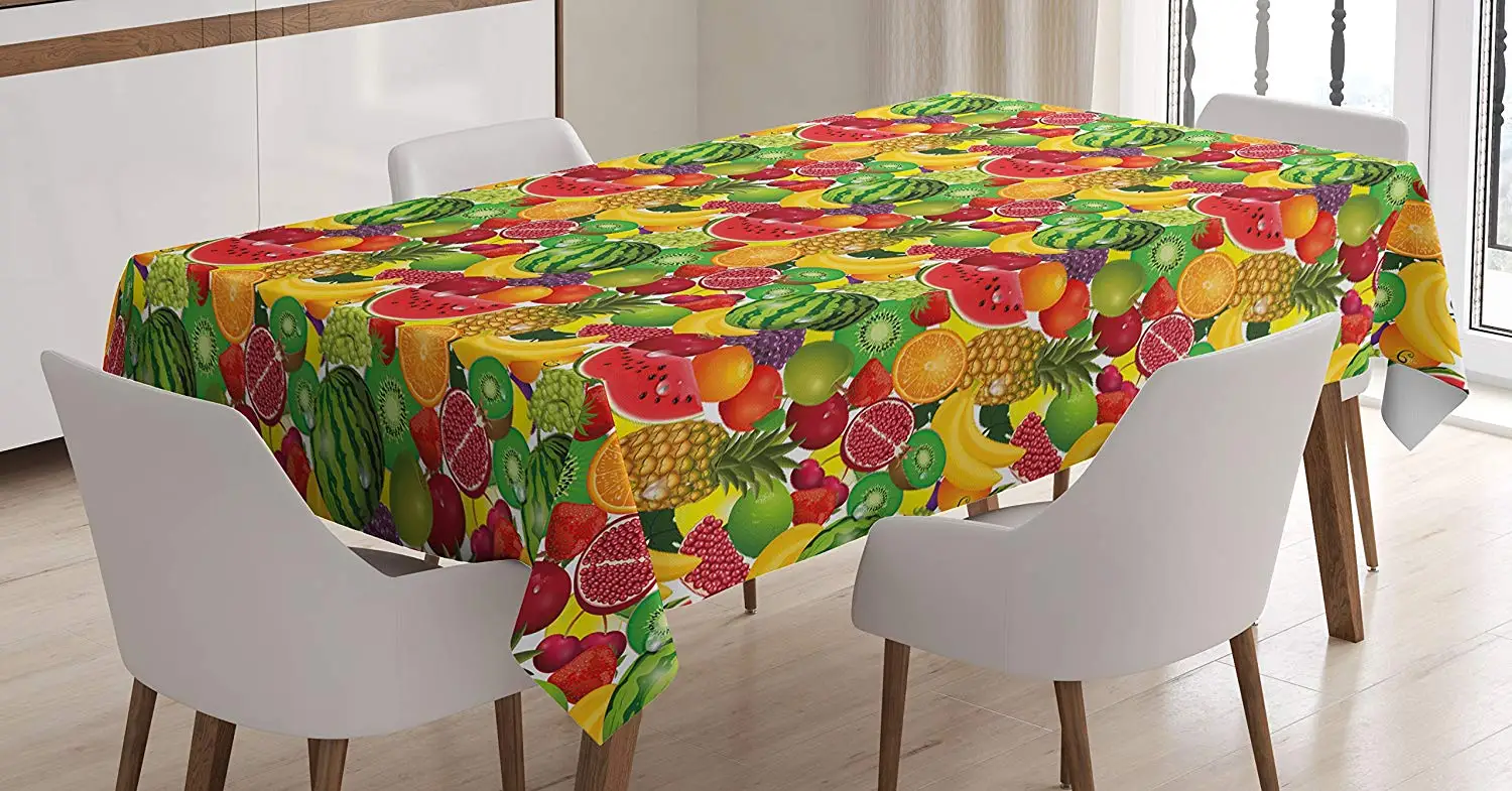 Colorful Decor Tablecloth Juicy Fruits like Strawberry Apple Kiwi Watermelon Grape Dining Room Kitchen Table Cover | Дом и сад
