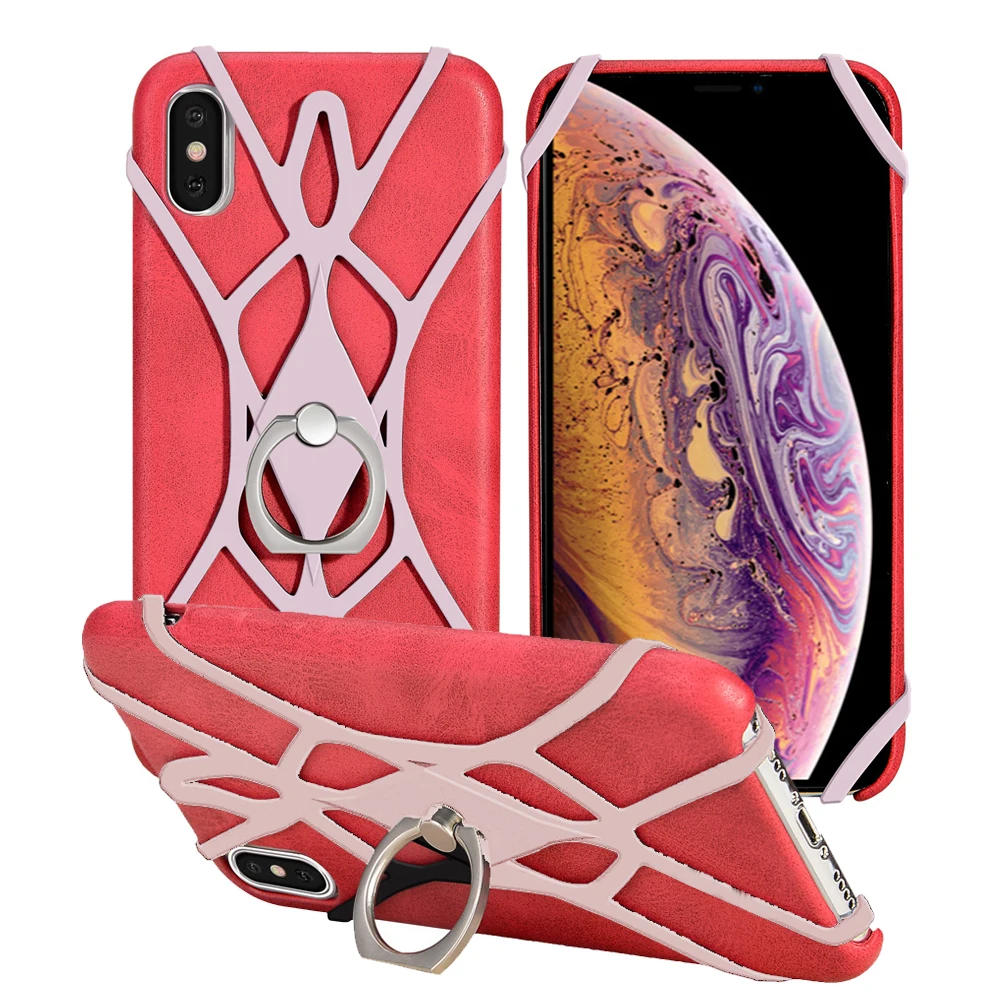 Силиконовый для мобильных телефонов ремешок держатель для iPhone X XS MAX XR стенд для колец на палец шейный ремень ожерелье слинг для samsung S10 5G huawei - Цвет: Pink color
