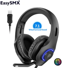 Virtual 7,1 usb-наушники EasySMX VIP002D Игровые наушники Проводная гарнитура с RGB подсветкой микрофон наушники для ПК PS4