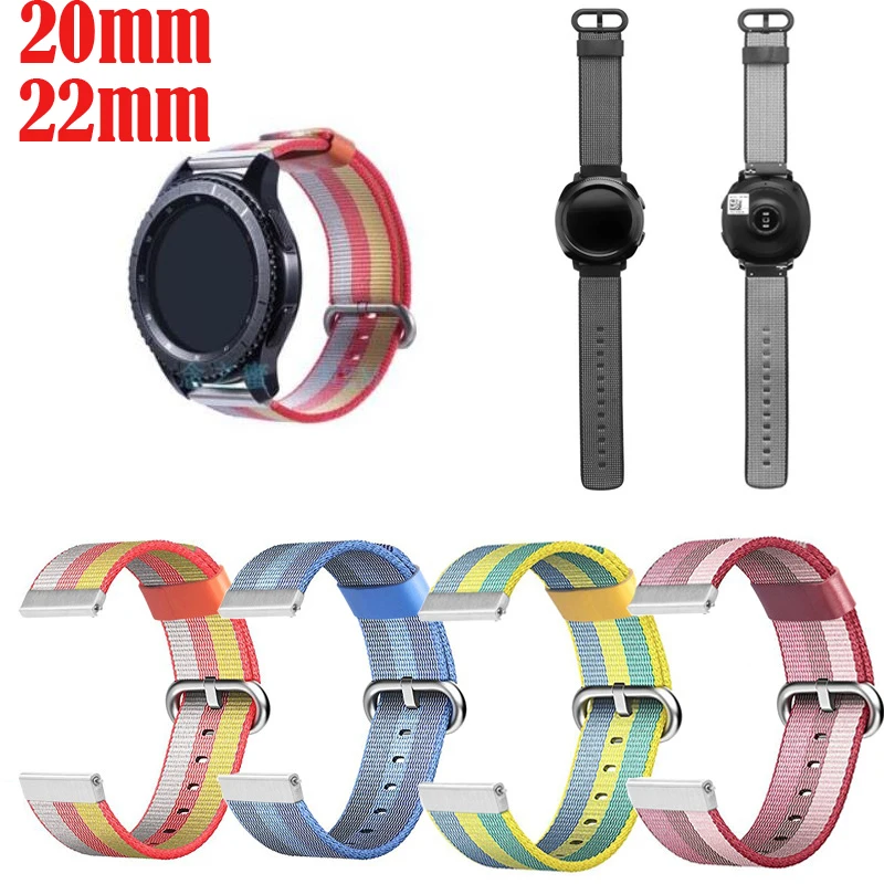 Нейлоновый ремешок для samsung Galaxy watch 42 46 Active 2 Gear Neo Live Pebble time Ticwatch S S2 E 1 Pro браслет 20 22
