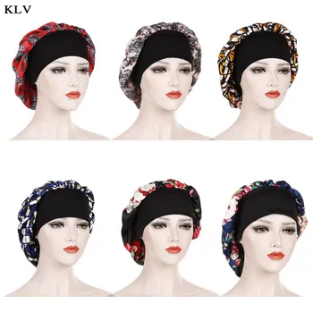 

Women Imitation Silk Bonnet Sleeping Cap Colored Paisley Floral Plaid Patterns Hairstyle Head Cover Wide Elastic Band Chemo Hat