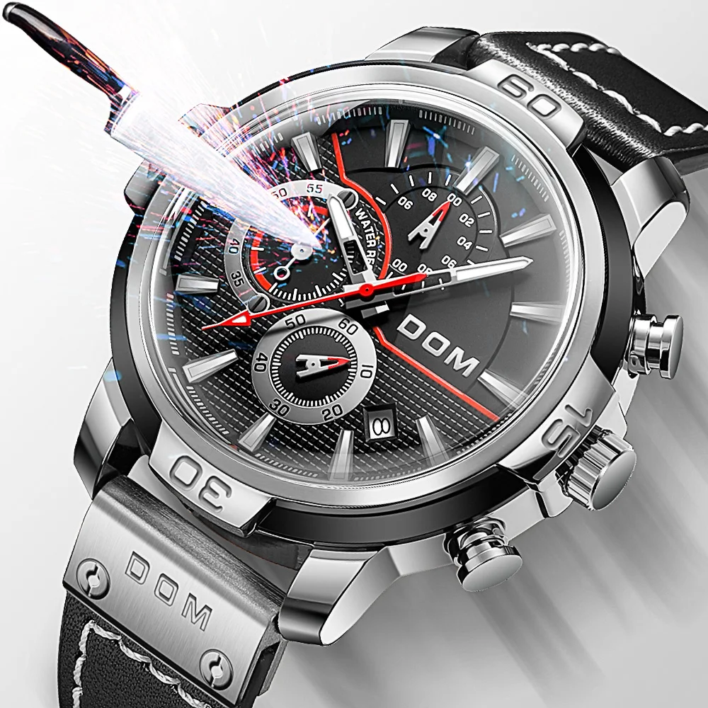 

DOM 2020 Men's Super Cool Style Watch Sapphire Swimming Waterproof Luminous Calendar Chronograph Large Dial Watch Men's Watch