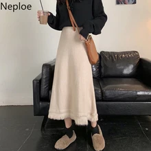 Neploe трикотажная юбка с высокой талией и кисточками на бедрах, осенне-зимняя верхняя одежда, однотонная трапециевидная женская юбка, темперамент, ropa mujer Moda 47699