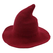 Шляпа ведьмы разнообразная по овчине шерстяная шапка вязаная Рыбацкая шляпа Женская мода ведьма остроконечная раковина ведро для Хэллоуина