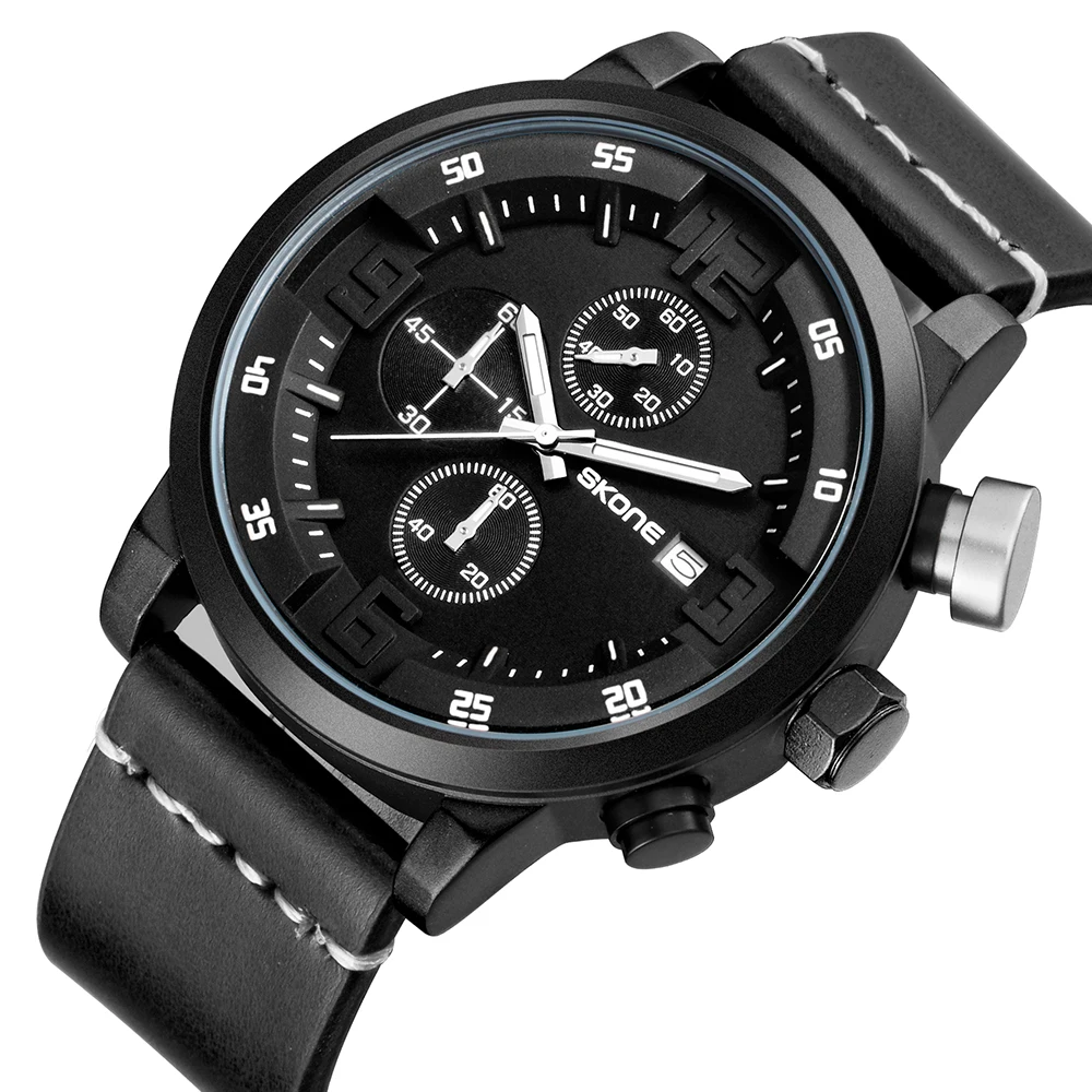 

Boy sports waterproof watch pu leather men's watch six-pin running seconds automatic calendar classic luxury men's watch quartz