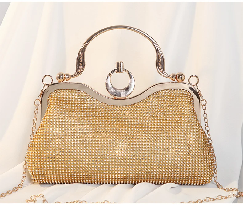 Luxy Moon Sparkling Gold Clutch Bag With Metal Handle Front View