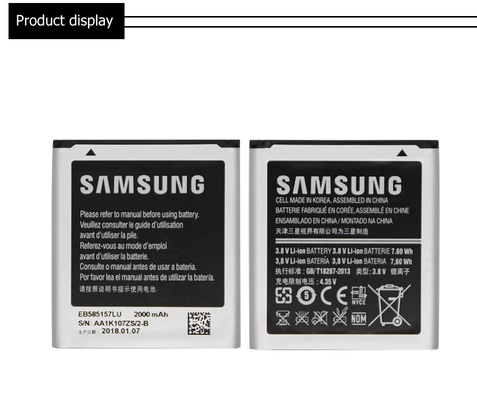 Samsung телефон Батарея EB585157LU для samsung GALAXY Beam i8530 i8558 i8550 i8552 i869 i437 G3589 Core2 G355 Win 2000 мА-ч
