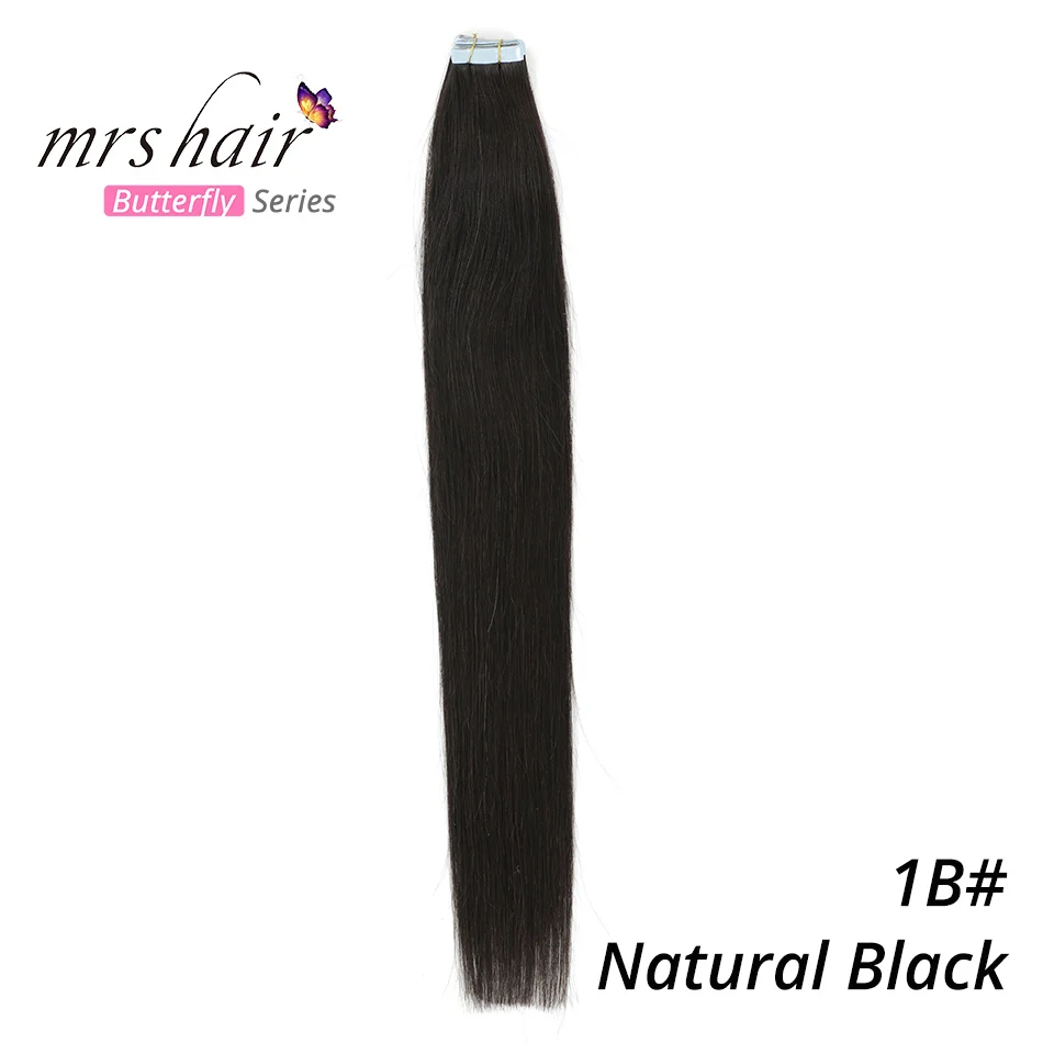 # 1B MRSHAIR 6# кожи уток человеческих волос прямой 20 штук ленты в расширение номера Волосы remy двухсторонней ленты для волос 1" 18" 2" 22" 24" - Цвет: # 1B