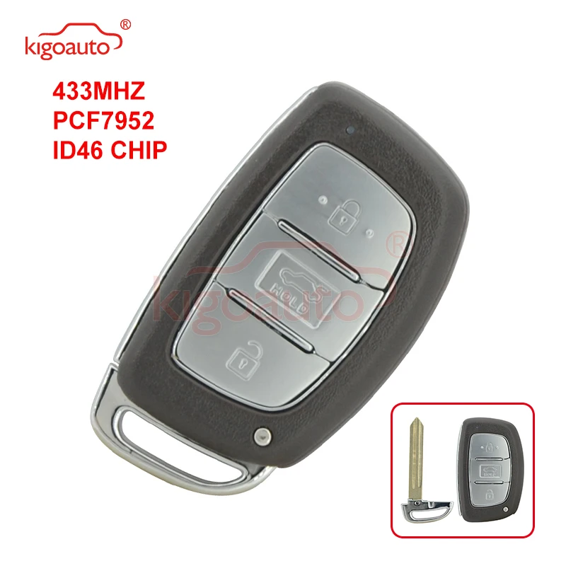 KIGOAUTO 3 кнопки 433 МГц PCF7952 для Hyundai Elantra key Smart дистанционный ключ-брелок от машины |