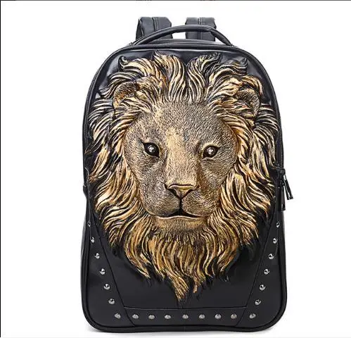 Панк тисненый рюкзак мужской внешней торговли Горячая Голова Золотого льва Рюкзак Открытый водонепроницаемый tide дорожная сумка для компьютера