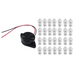 5 Pcs 95DB Alarm High-Decibel 6-24V Electronic Buzzer Continuous Beep & 28 Pcs MK8 Nozzle M6 Threaded Stainless Steel