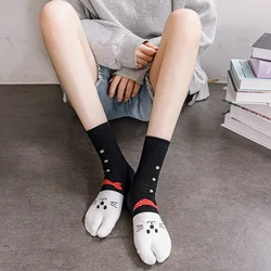 Cute Cat Big Toe Cotton Socks Japanese-style Four Seasons Lovely Tube Two-Toed Students Flip-flops Trotter Shoes Two-toe Sock