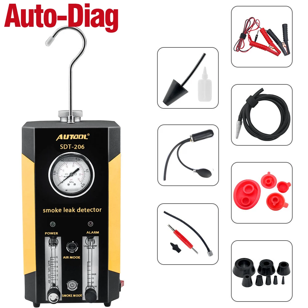

Automotive Smoke Machines Detector AUTOOL SDT-206 Car Leak Locator of Pipe Systems for Motorcycle Smog Leakage Diagnostic Tester