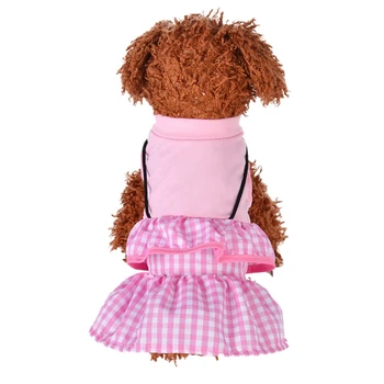 

Polyester Plaid Short Sleeves Princess Dress For Pet Spring Summer Breathable Costume Dog Girl Birthday Gift Dress