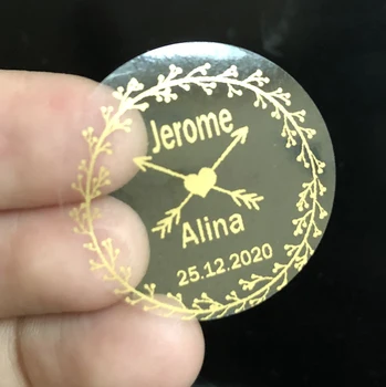

DIY 1984- 100PCS Gold Wedding Labels Personalized Transparent Stickers, Custom Wedding Favor stick