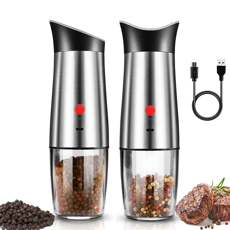 2Pcs Electric Salt And Pepper Grinder Set, Rechargeable Salt And Pepper Mill  New