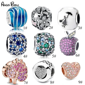 

DIY Silver Original Luxurious Crystal Bracelet Bead Pendant Necklace Crystal Leaf Apple Crown Charm Beads For Women Gift