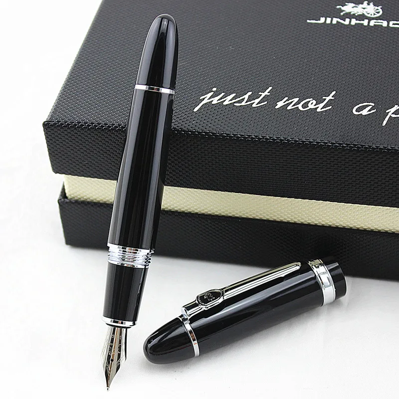Thick & Heavy MEDIUM Nib Chrome Trim UK Jinhao #159 Deluxe Black Fountain Pen 