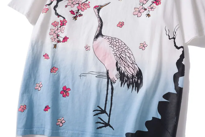 Crane Flowers Print Tshirts 8