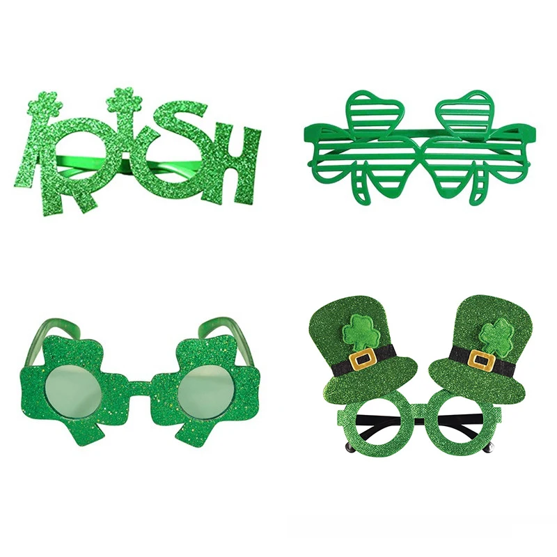 St Patricks Day  Irish Party Decorations Glasses Headwear Lucky Green Clover Funny Clover Green Hat Glasses Holiday Gift WQ07 (2)