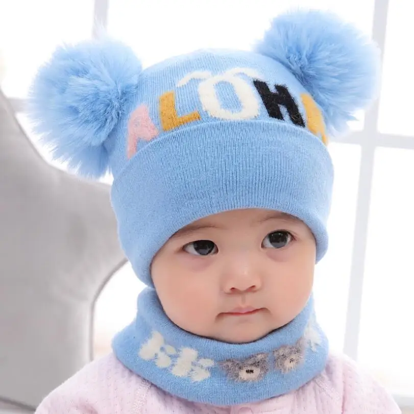 

Winter baby Hat Scarf Suit 6-24 month old baby girls boys Knitteed Scarf Set infant warm windbreaker cap thicken Ear protector
