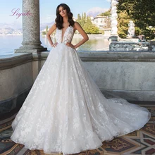 Liyuke новое бальное платье свадебное платье полная Кружевная аппликация глубокий v-образный вырез открытая спина клиент сделал размер длина до пола