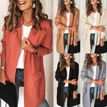 

Office Lady Autumn Solid Color Lapel Collar Pockets Decor Slim Fits Blazer Jacket Work Suit Coat Office Lady Solid Slim Blazers