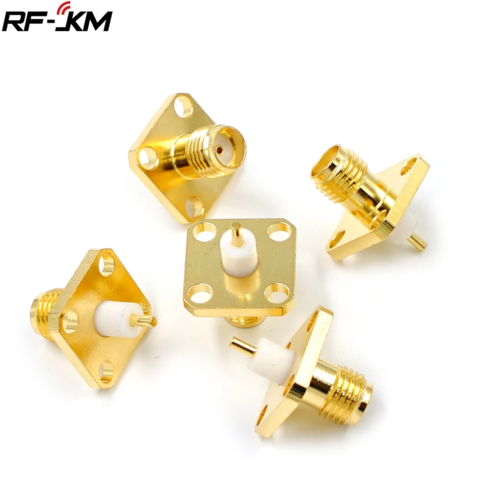 SMA Female Jack Panel Mount, conector coaxial RF, solda de flange, chapeamento de ouro de cobre, 10pcs