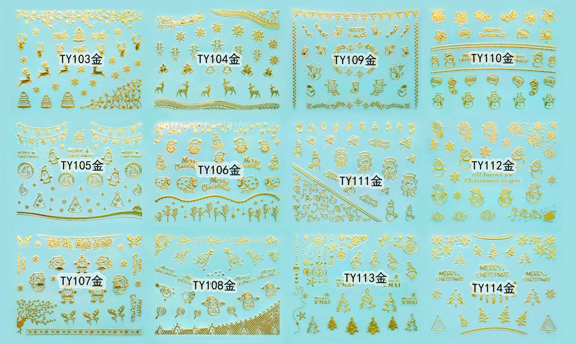 

Gold and Silver Series Large 3D Adhesive Nail Sticker New Year / Christmas Nail Sticker Nail Art