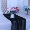 RU015U  cheap party decoration plain black sheer chiffon volie table runner 1