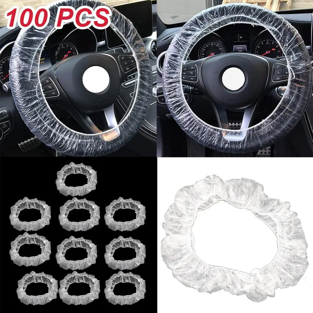

100pcs Disposable Transparent Car Steering Wheel Covers Max.15.7" Car Steering Wheel Security Antibacterial steering wheel cover