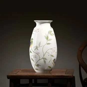 

YILUNXI vase ornaments hand-painted living room Chinese flower arranging dried flowers home Desktop big mouth home TV cabinet