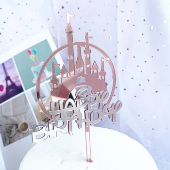

1PC Baking Cake Decoration Supplies Acrylic Castle Cake Topper Happy Birthday Cake Decorating Cupcake Toppers Picks Party