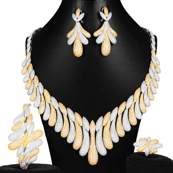 

Soramoore 4PCS Fashion Luxury Tassels Jewelry Sets For Women Wedding African Indian Cubic Zirconia Dubai Bridal Jewelry 2020