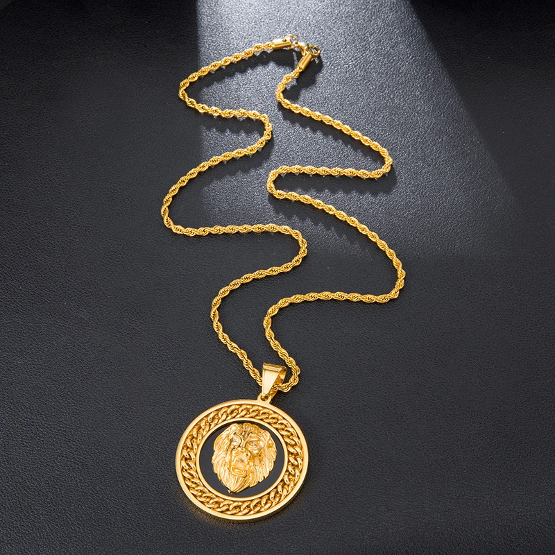 Хип-хоп круглая кубинская цепь голова льва из нержавеющей стали ожерелье и подвески для мужчин ювелирные изделия
