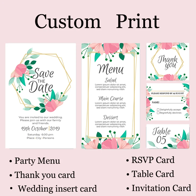 25PCS Custom Print Wedding Invitations Insert Card Birthday Business Table Cards Events Party Menu Supplies RSVP Thank You | Дом и сад