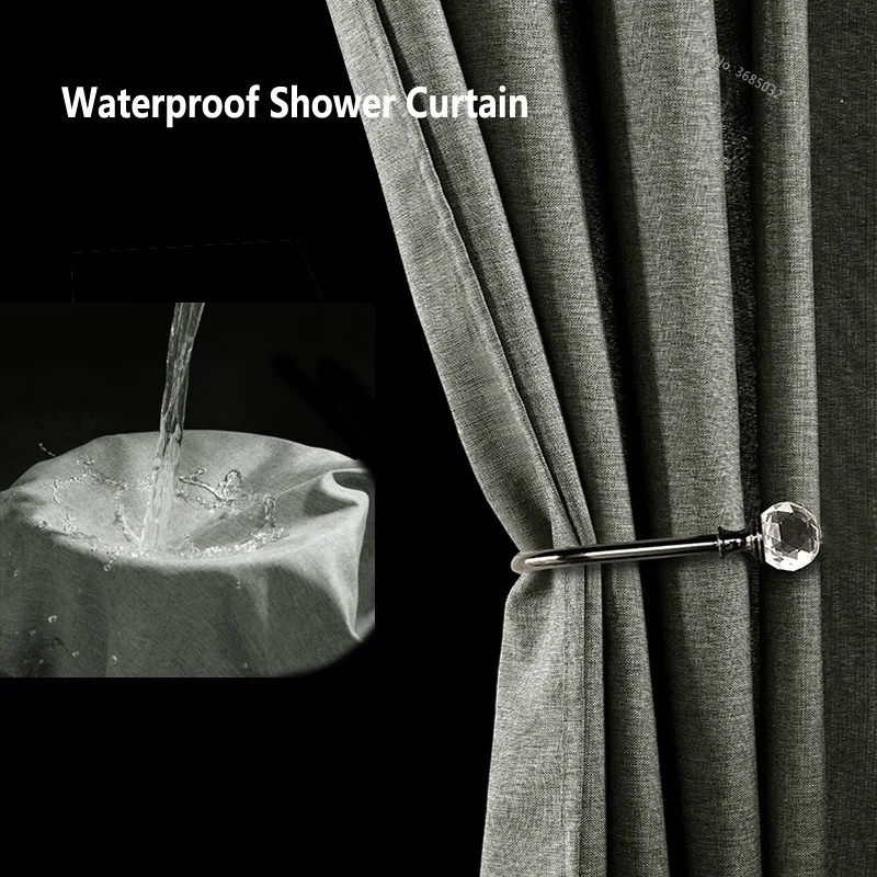 Imitation Linen Waterproof Shower Curtain Thick and Durable Bathroom