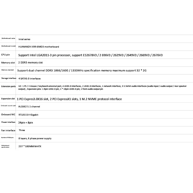 Игровая материнская плата HUANANZHI X99 8MD3 LGA 2011 3 E5 V3 8M DDR3 RECC 64 Гб M.2 NVME USB3.0 ATX|Материнские