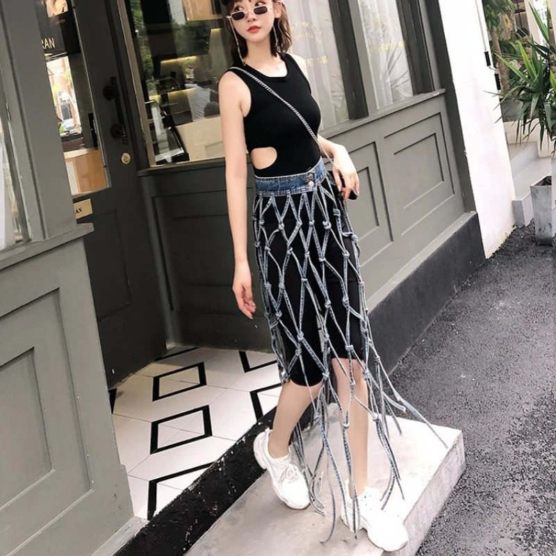 black denim skirt set