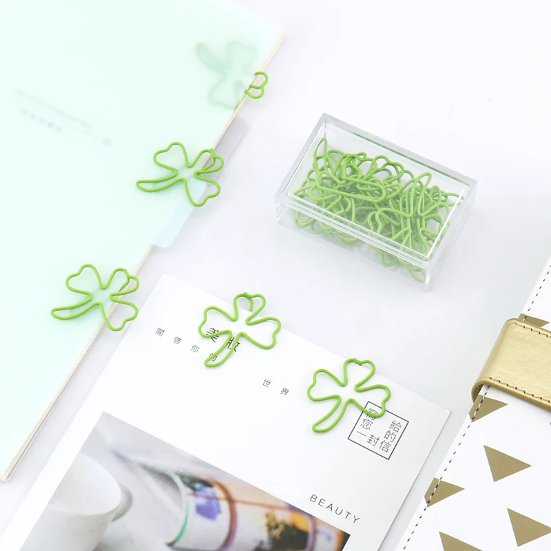 

15pcs/box four leaf clover Message Metal Paper Clip Bookmark
