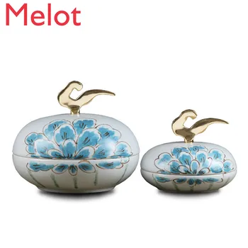 

Chinese Style Hibiscus Flower Ceramic Storage Storage Tank Decoration Model Room Villa Home Soft Decoration forLivingRoomCrafts