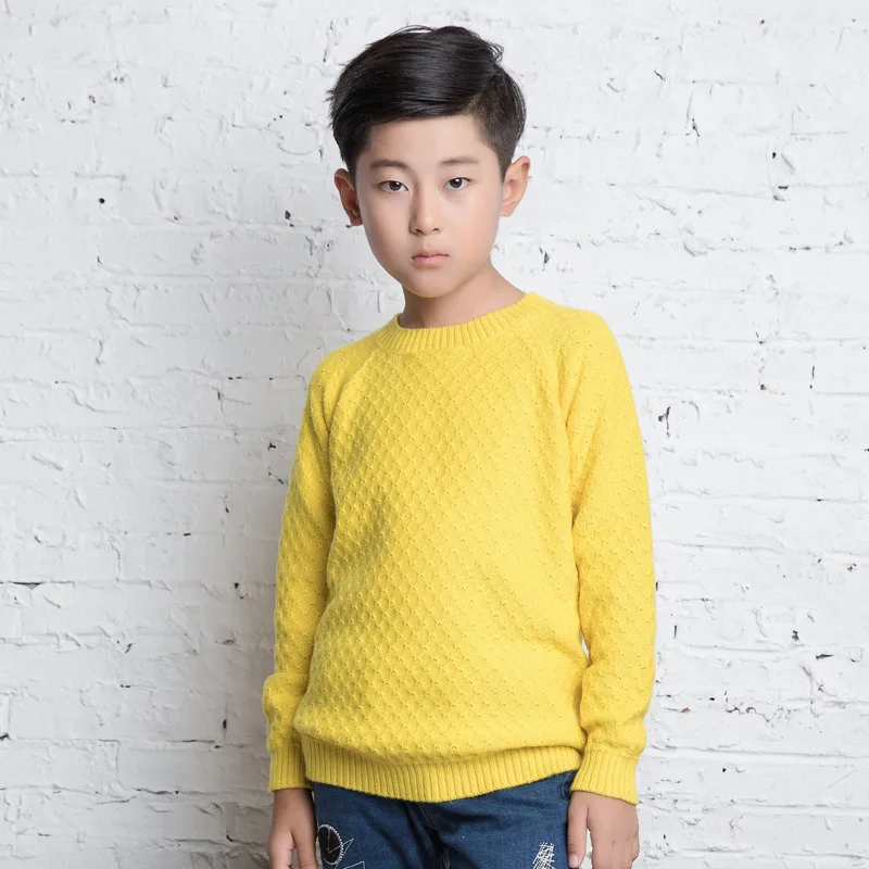 

Autumn And Winter New Style Childrenswear BOY'S Girls Woollen Sweater Solid Color Children Big Boy Crew Neck Woolen Sweater Pull