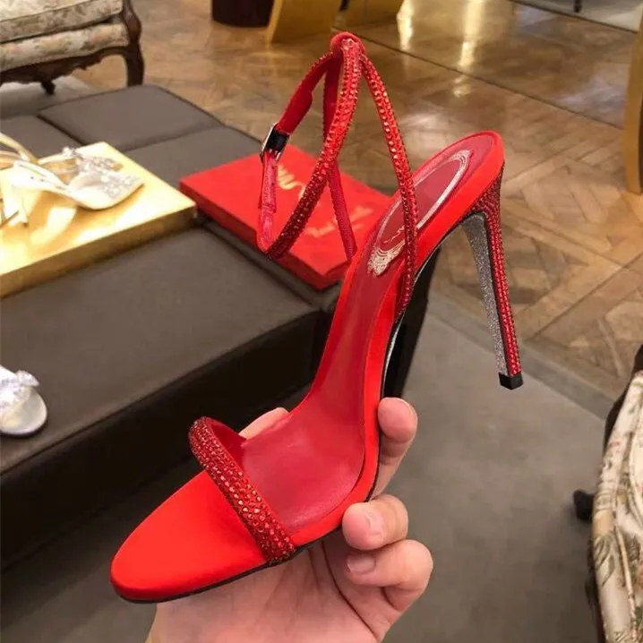 

Fashion Crystal Summer High Heels Party Sandals Ankle Strap Front Rear Strap Thin Heels Women Shoes Solid Buckle Ladies Sandals