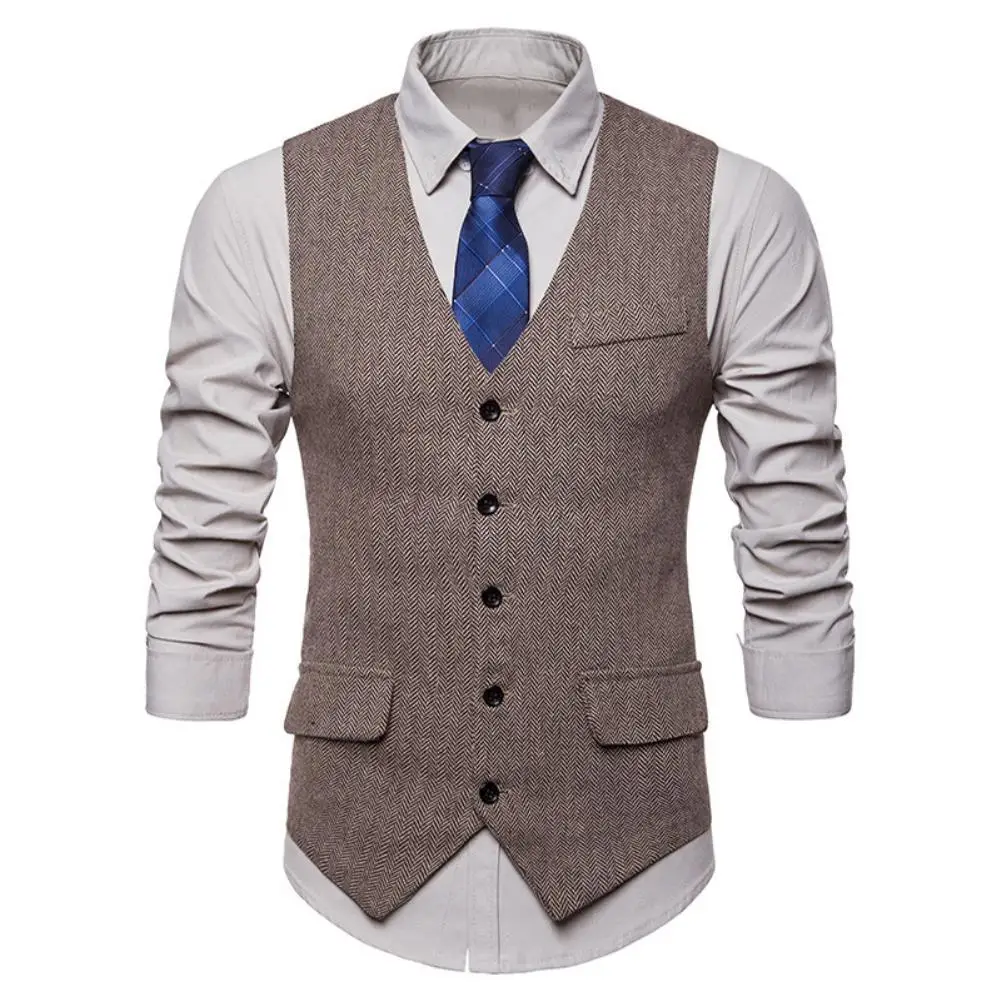 Chaleco de diseño de espiga para hombre, chaleco sin mangas con una hilera de botones, ajustado, Formal